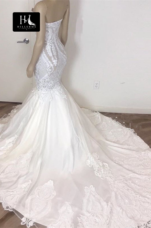Sweetheart Neckline Satin Trumpet Mermaid Wedding Dress with Lace Appliqués