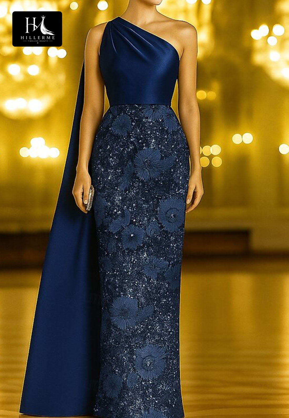 Sleek Mermaid Evening Gown with Asymmetrical Neckline and Sequined Appliqués for Mother of the Bride