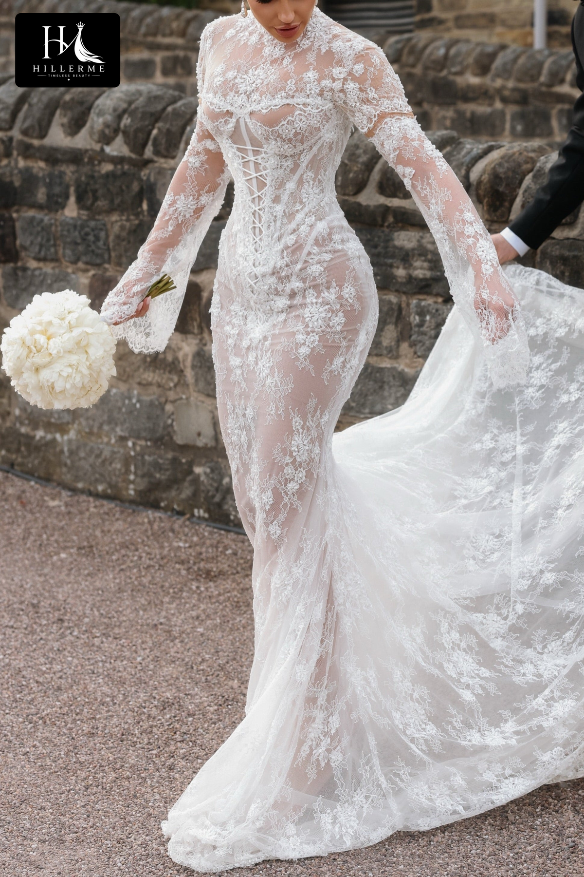 High Neck Lace Corset Mermaid Wedding Dress