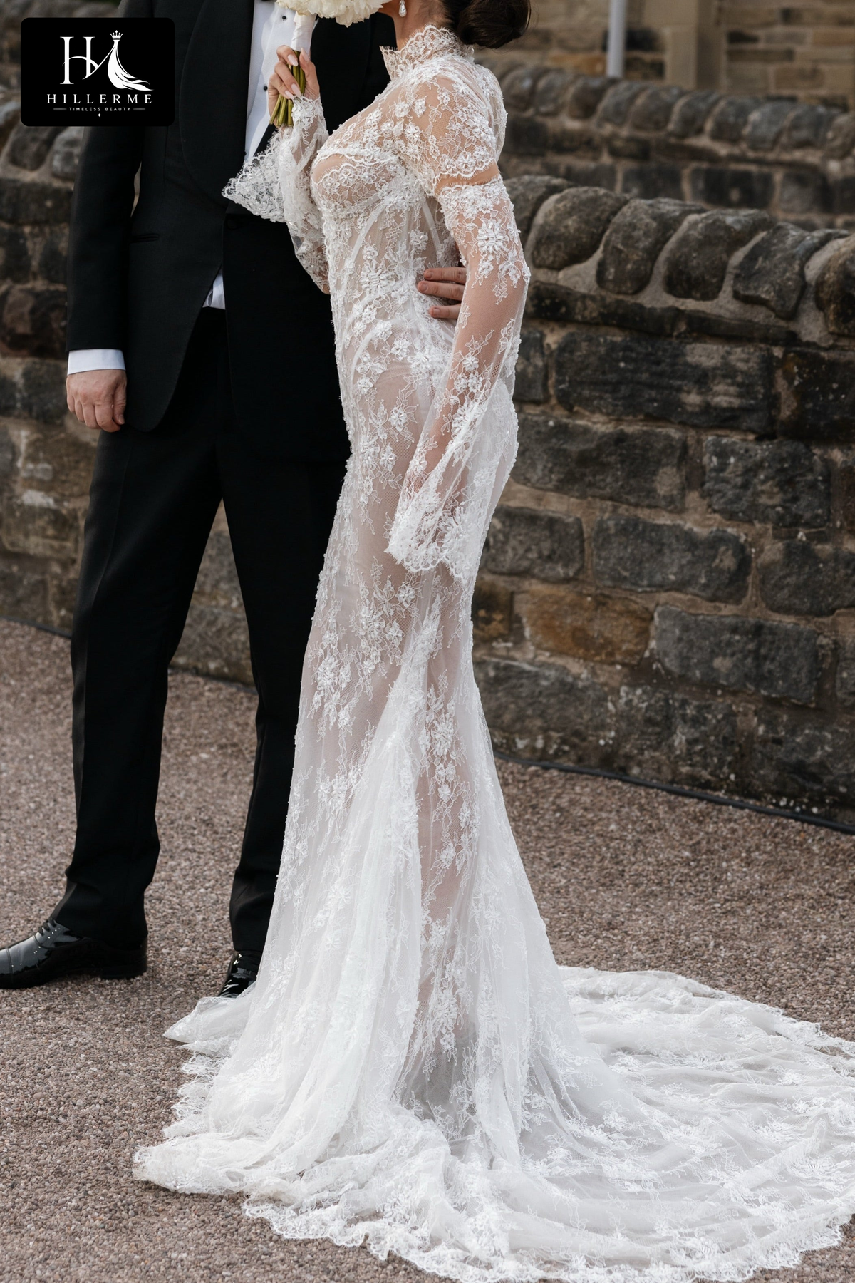 High Neck Lace Corset Mermaid Wedding Dress
