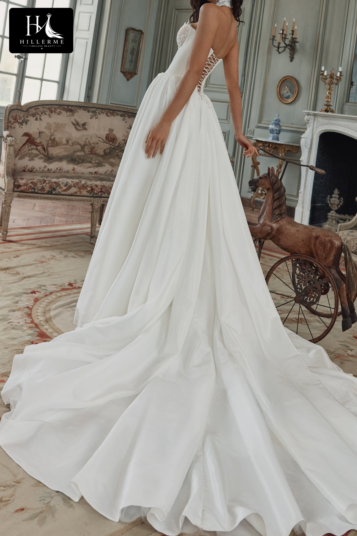 Strapless Corset Bridal Gown with High Slit and Chapel Train