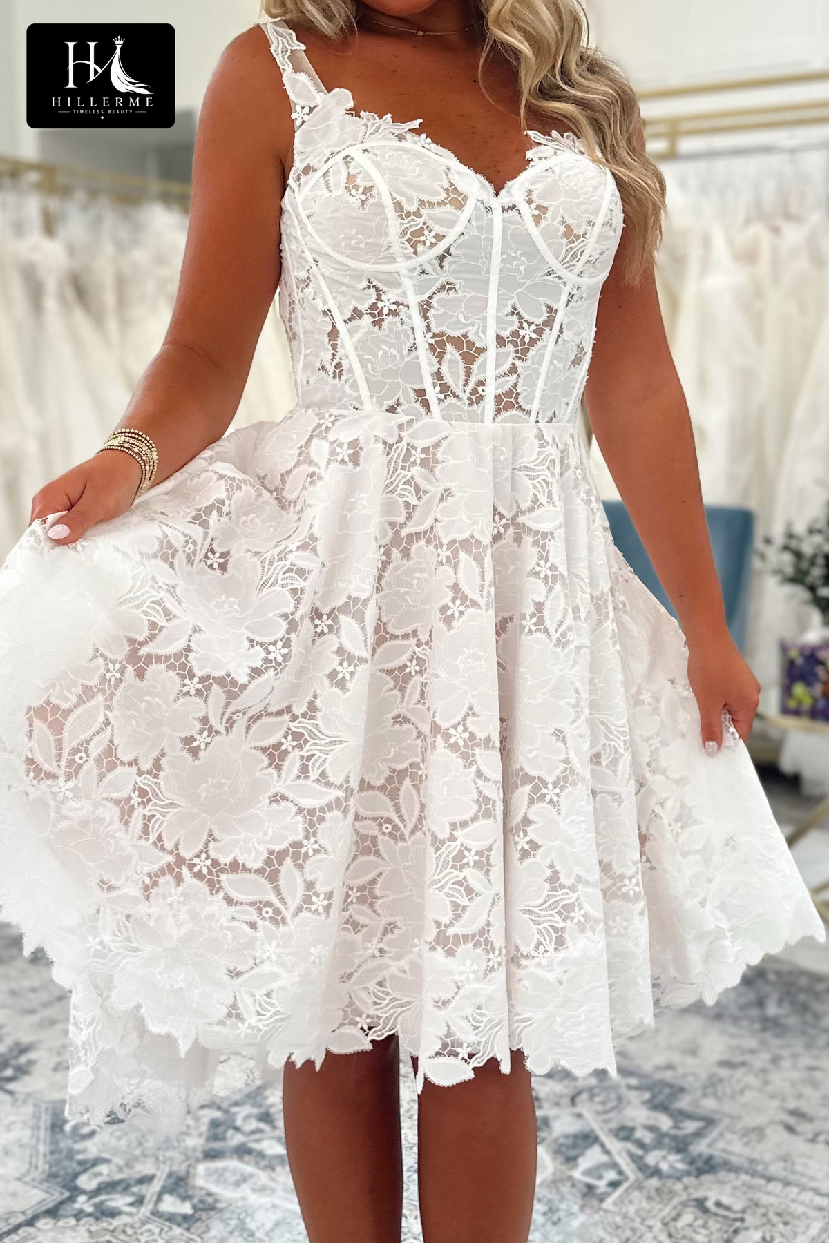 Romantic Floral Lace Corset A-Line Knee-Length Gown