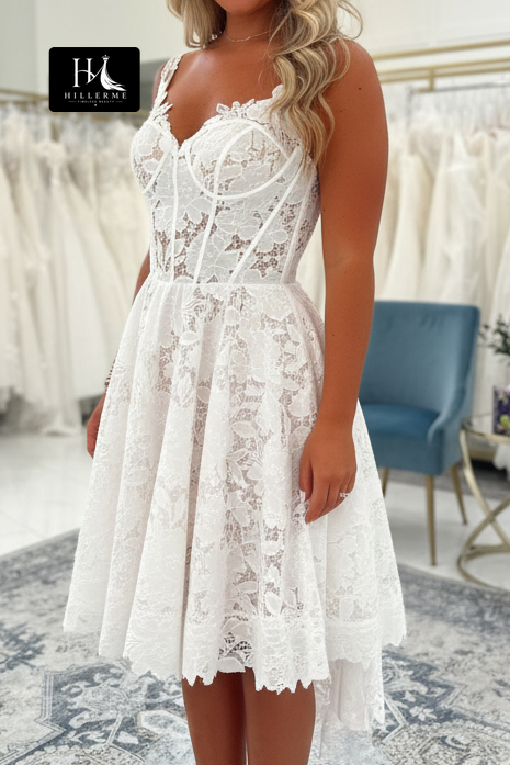 Romantic Floral Lace Corset A-Line Knee-Length Gown
