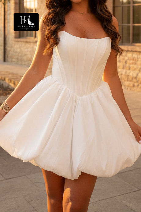 Strapless Corset Mini Dress with Puffed Bubble Skirt