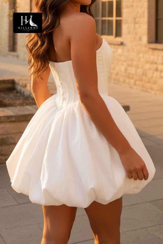 Strapless Corset Mini Dress with Puffed Bubble Skirt