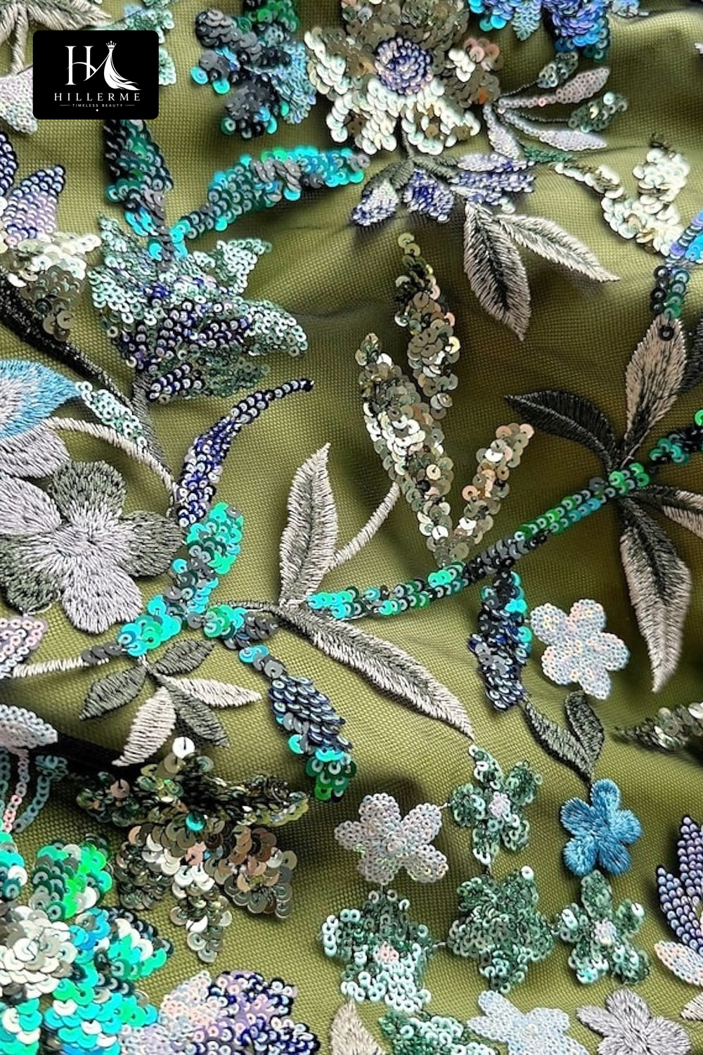 Floral Sequin Mermaid Gown with Chiffon Cape Detail