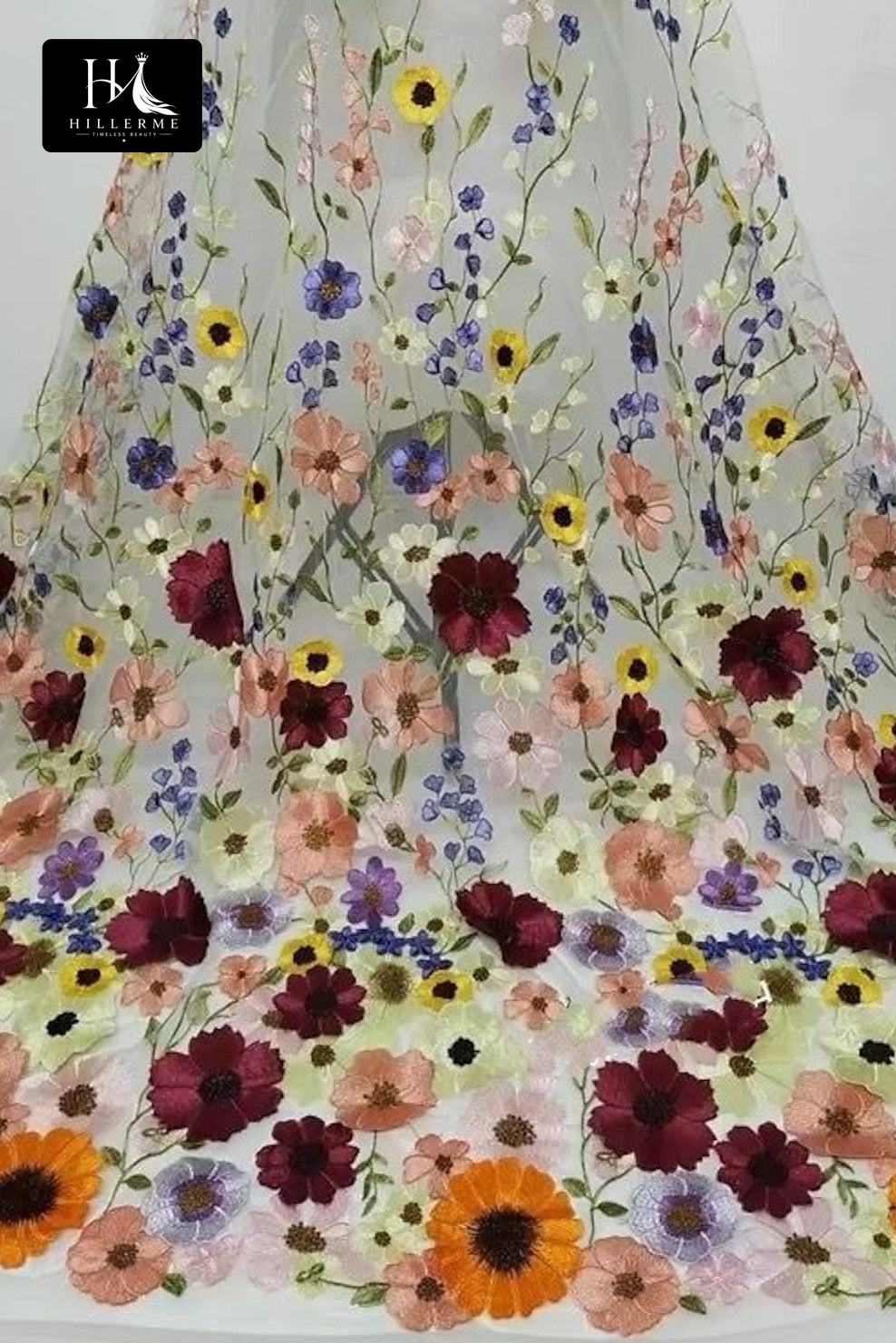 3D Floral Embroidered Deep V-Neck Midi Dress with Pockets