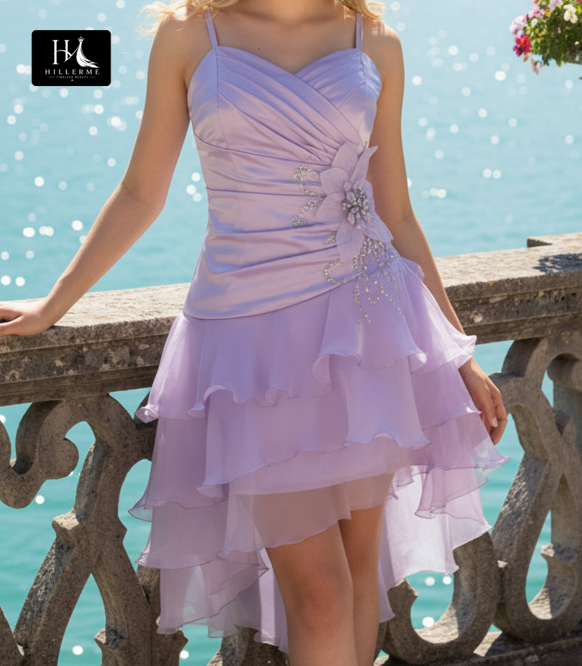 Asymmetrical Fit-and-Flare Dress with 3D Floral Applique and Corset Closure