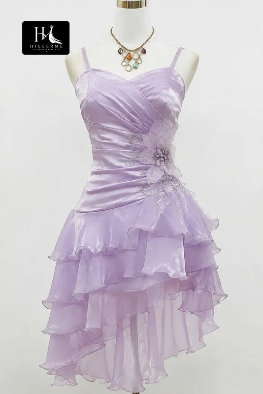 Asymmetrical Fit-and-Flare Dress with 3D Floral Applique and Corset Closure