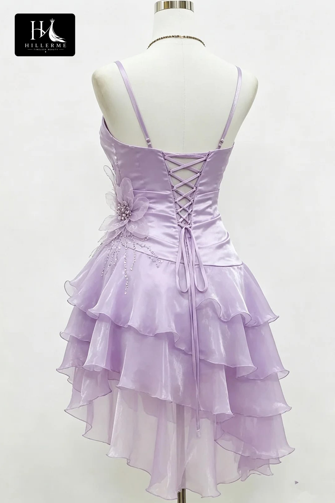 Asymmetrical Fit-and-Flare Dress with 3D Floral Applique and Corset Closure