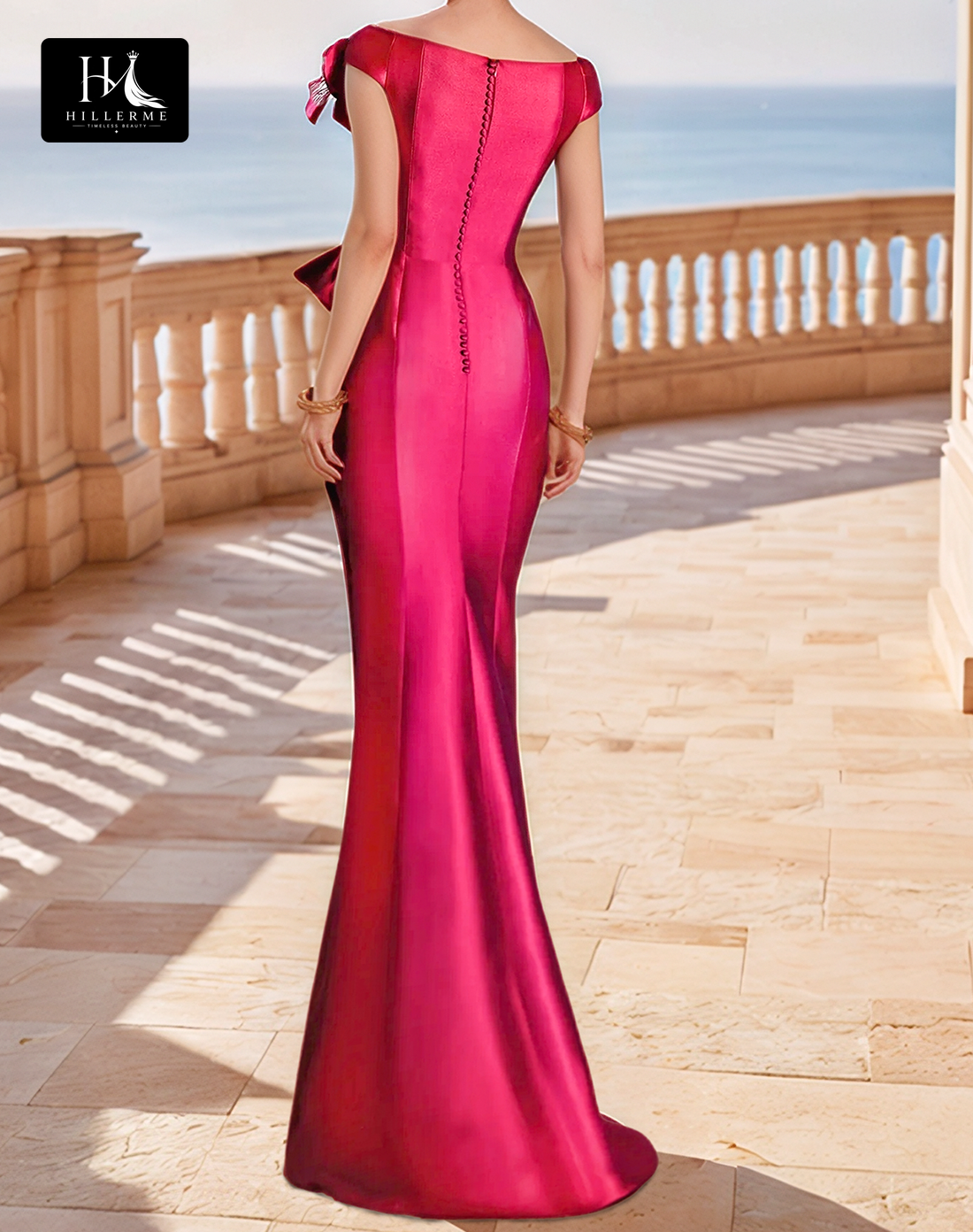V-Neck Sleeveless Mermaid Dress with Floral Embellishments, Pleated Design, and High Slit for Mother of the Bride