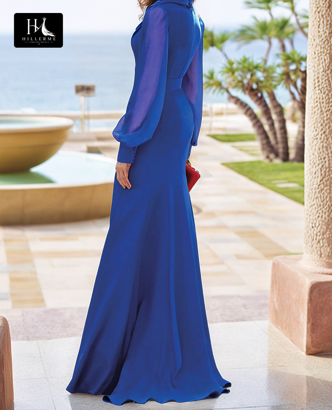 Floor-Length Mermaid Mother of the Bride Dress with Long Sleeves, Deep V-Neck, and High Slit