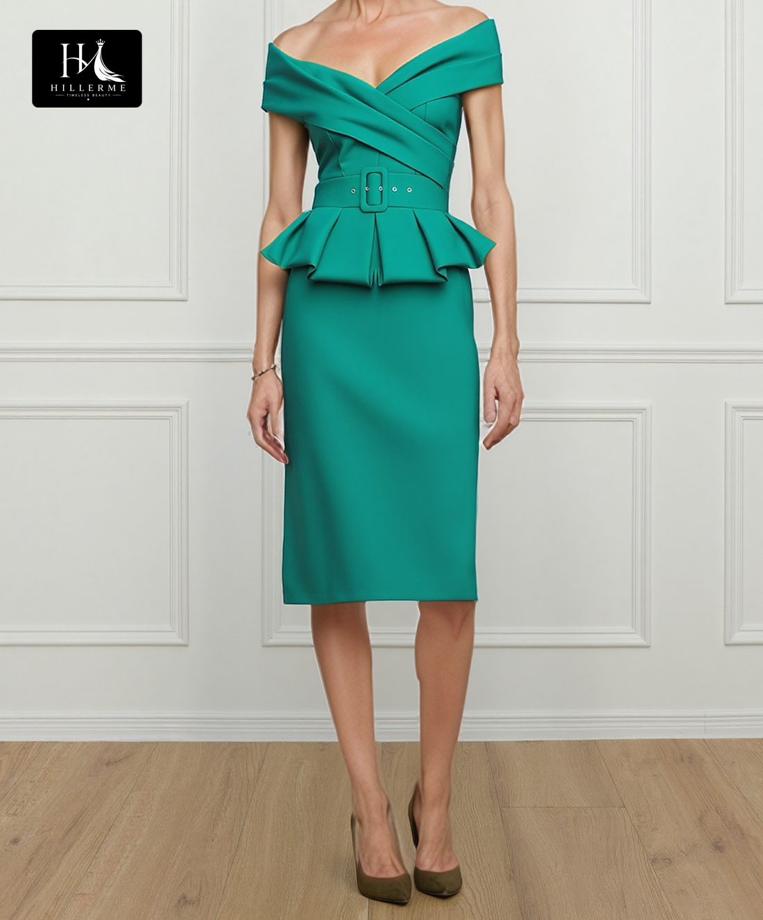 V-Neck Off-Shoulder Pleated Mermaid Cocktail Dress for Mother of the Bride