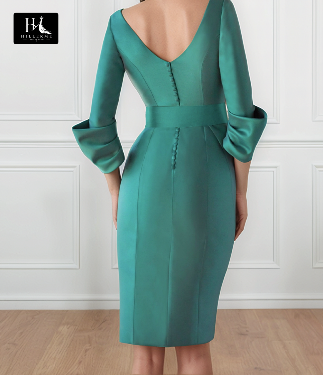 Simple Satin Mermaid Mother of the Bride Dress with Deep V-Neck and 3/4 Sleeves