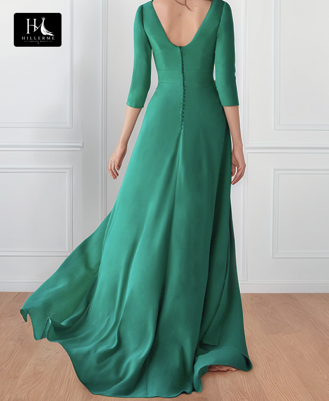 Elegant Scoop-Neck Satin Mermaid Mother of the Bride Dress with 3/4 Sleeves and High Slit