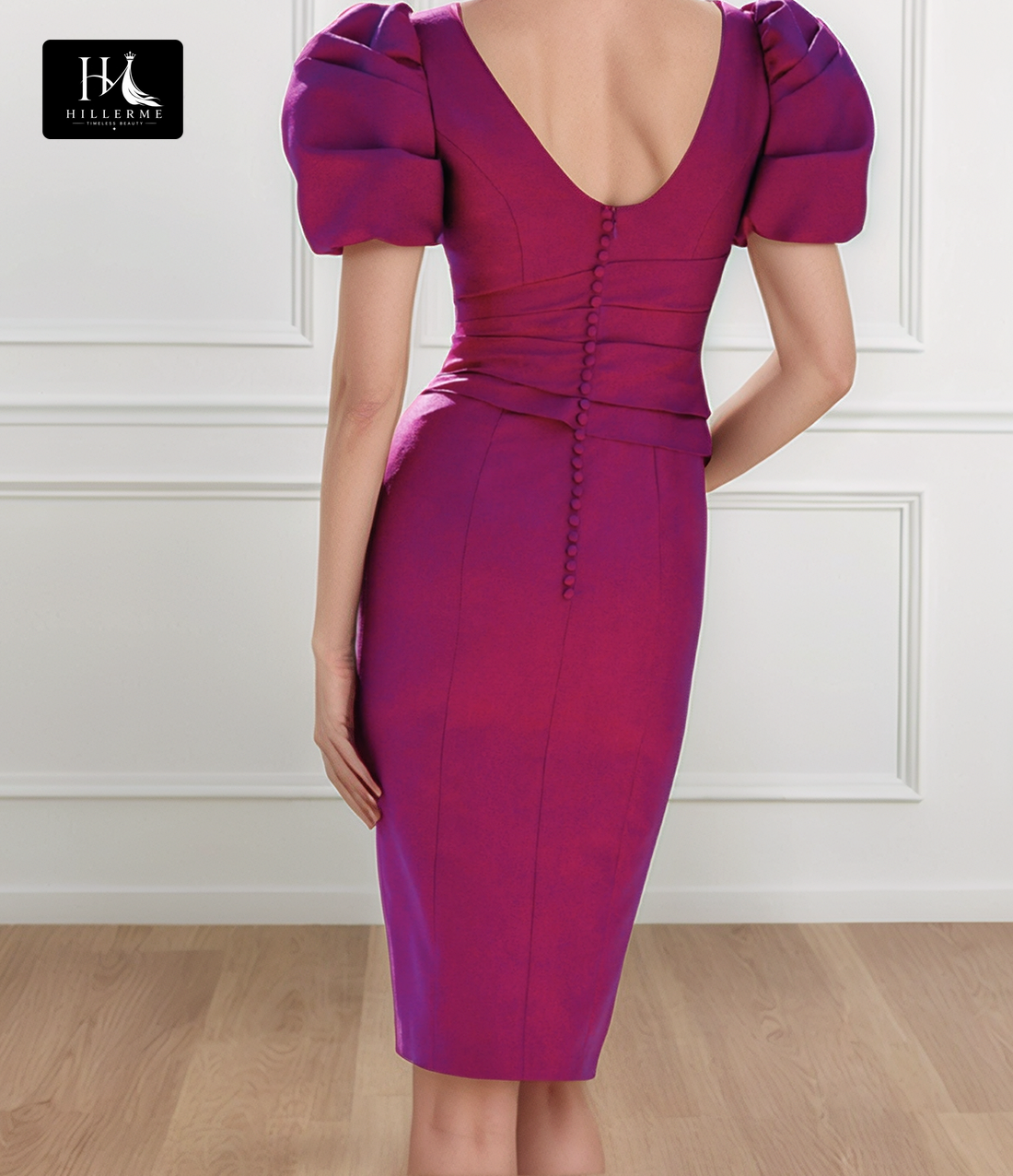 Knee-Length Mermaid Cocktail Dress with Short Sleeves and Deep V-Neck for Mother of the Bride