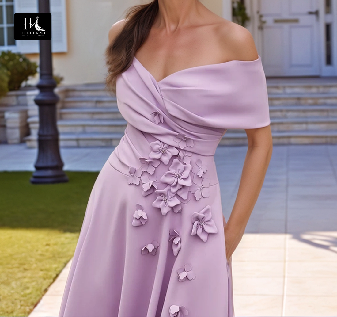 V-Neck Sleeveless Tea-Length Mermaid Mother of the Bride Dress with Floral Embellishments