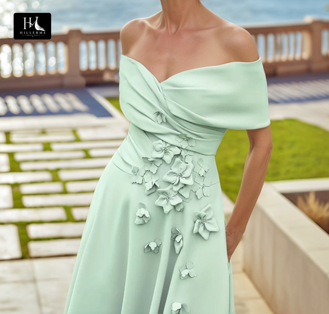 V-Neck Sleeveless Tea-Length Mermaid Mother of the Bride Dress with Floral Embellishments