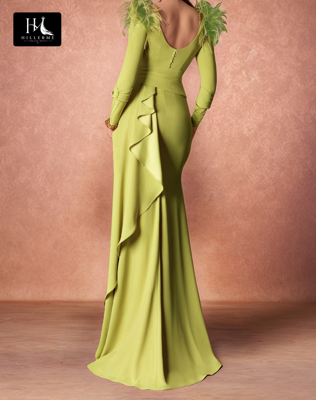 Floor-Length Mermaid Mother of the Bride Dress with Plunging V-Neck and 3/4 Sleeves