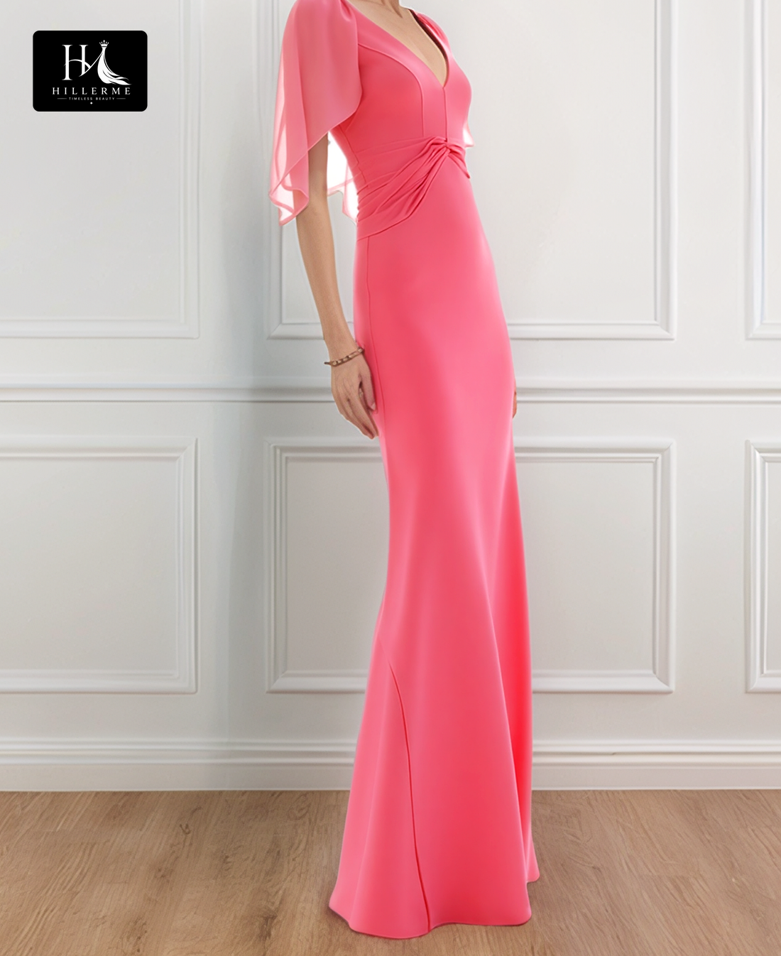 Strapless V-Neck Floor-Length Chiffon Mermaid Mother of the Bride Dress with Overlay