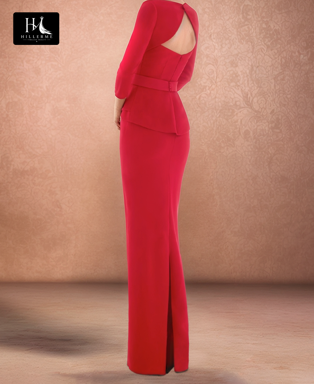 Floor-Length Mermaid Satin Cocktail Gown with Long Sleeves and Scoop Neck for Mother of the Bride