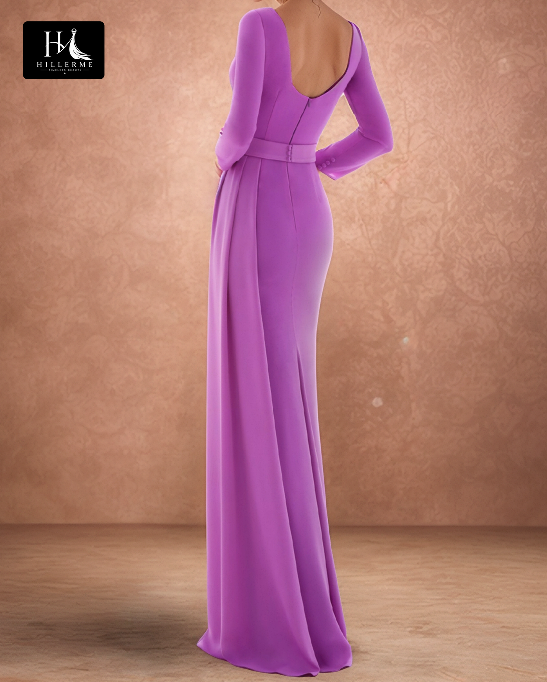 Satin Mermaid Mother of the Bride Dress with Scoop Neck and Long Sleeves