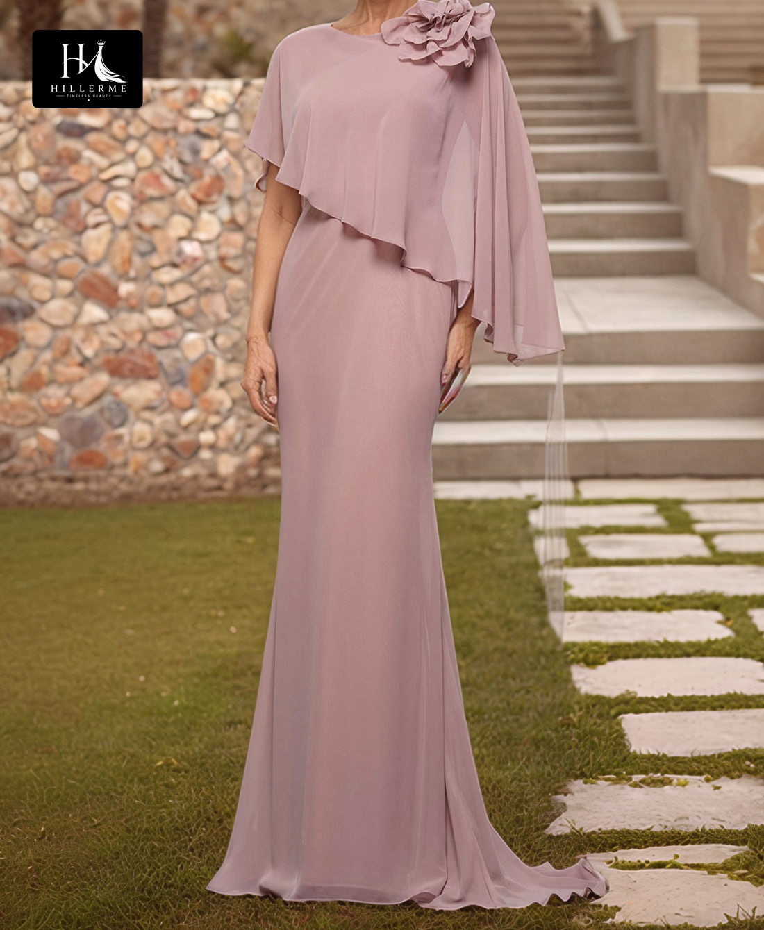 Sleeveless Mermaid Mother of the Bride Dress with Scoop-Neck and Pleated Chiffon Overlay