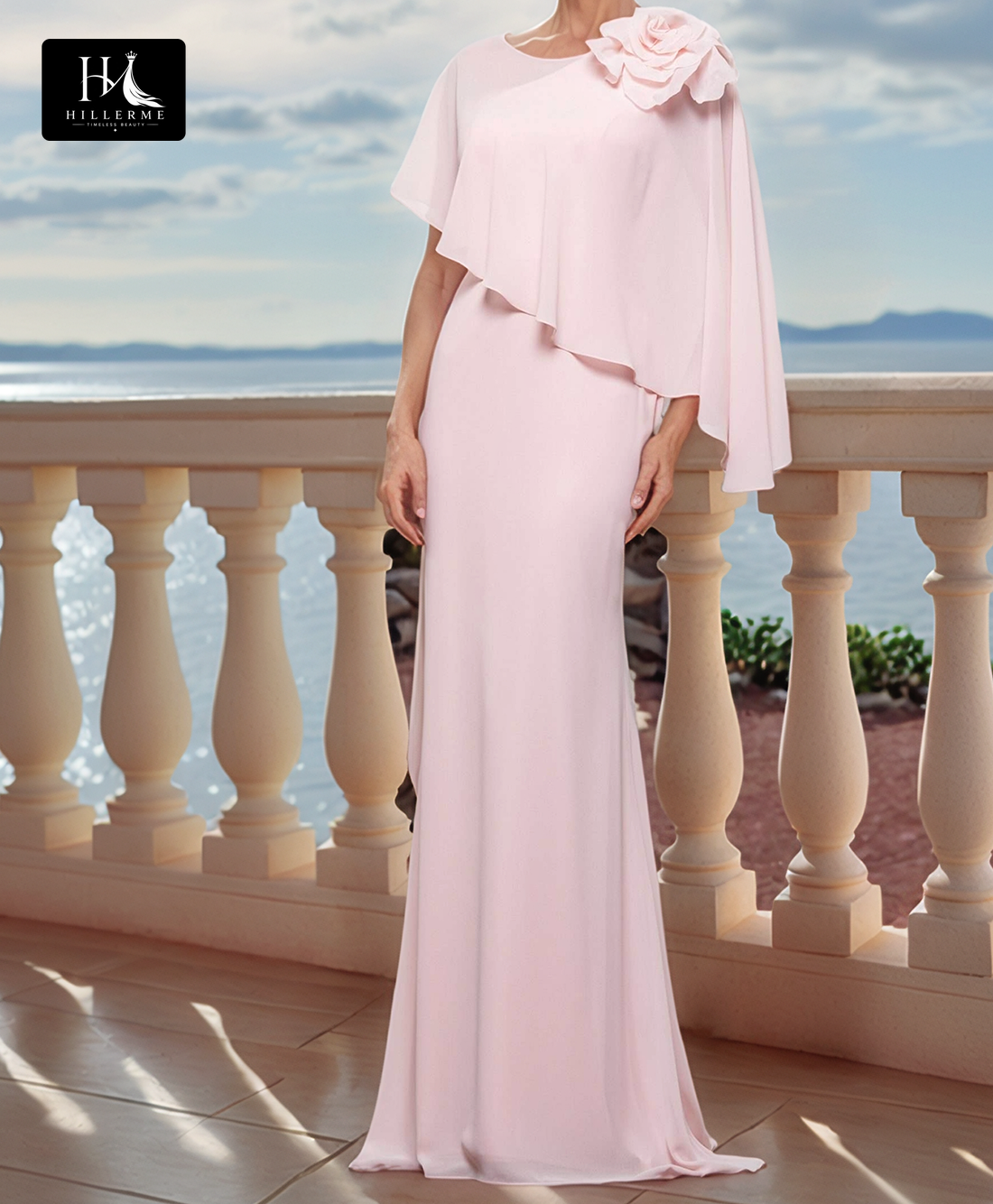 Sleeveless Mermaid Mother of the Bride Dress with Scoop-Neck and Pleated Chiffon Overlay