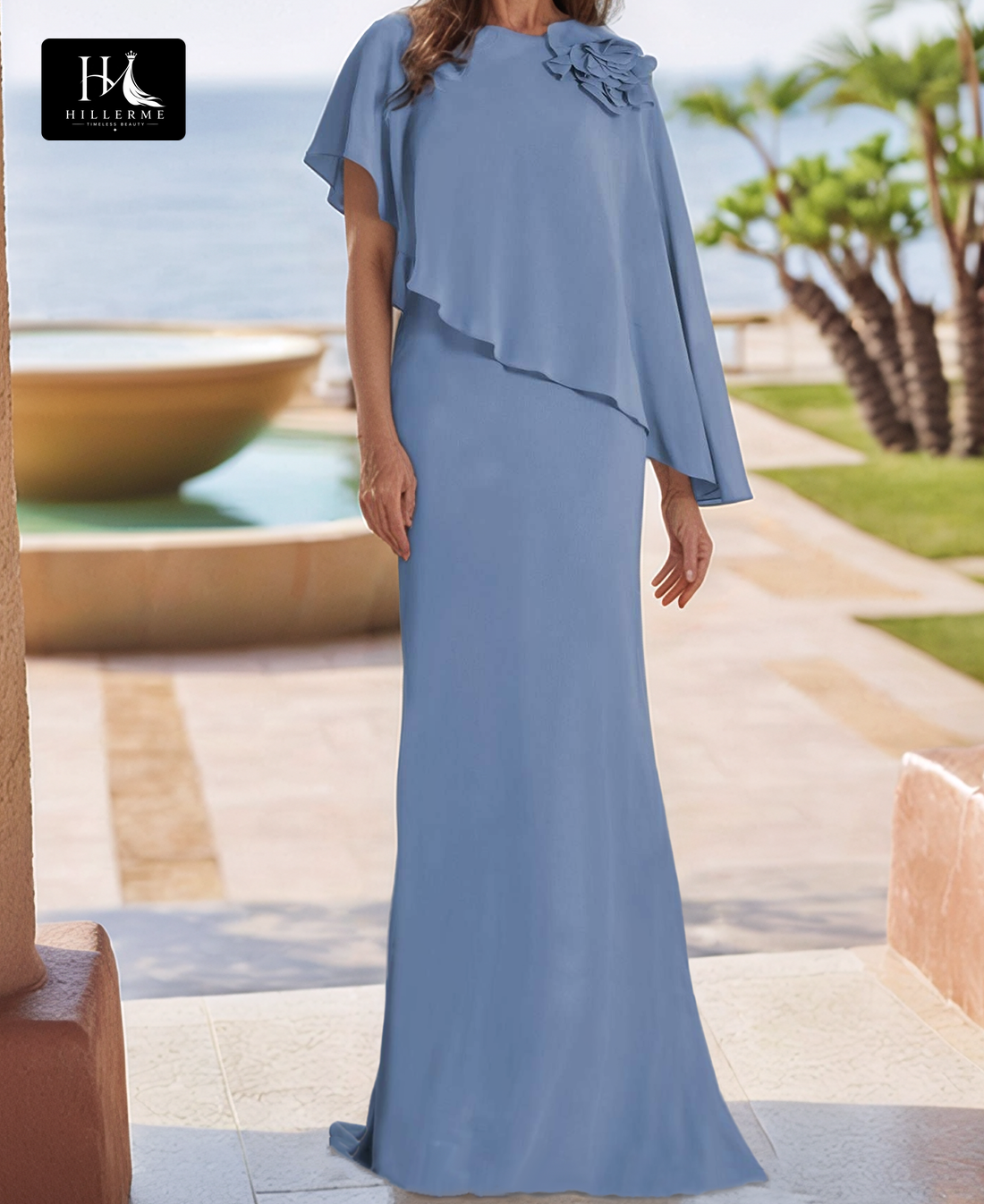 Sleeveless Mermaid Mother of the Bride Dress with Scoop-Neck and Pleated Chiffon Overlay