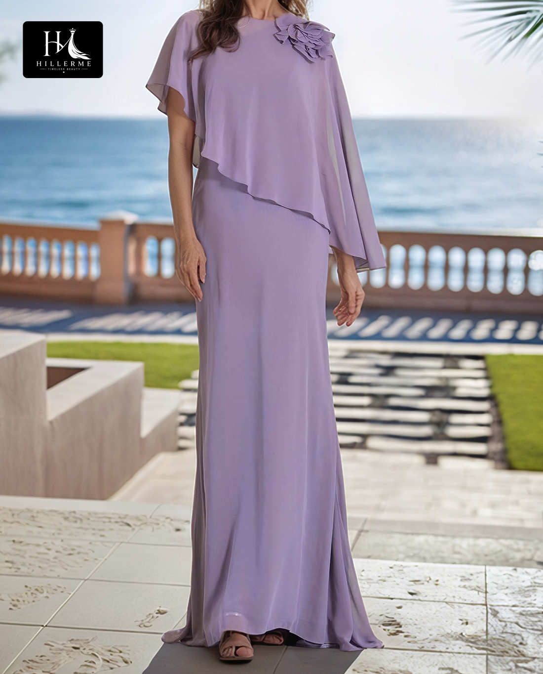 Sleeveless Mermaid Mother of the Bride Dress with Scoop-Neck and Pleated Chiffon Overlay