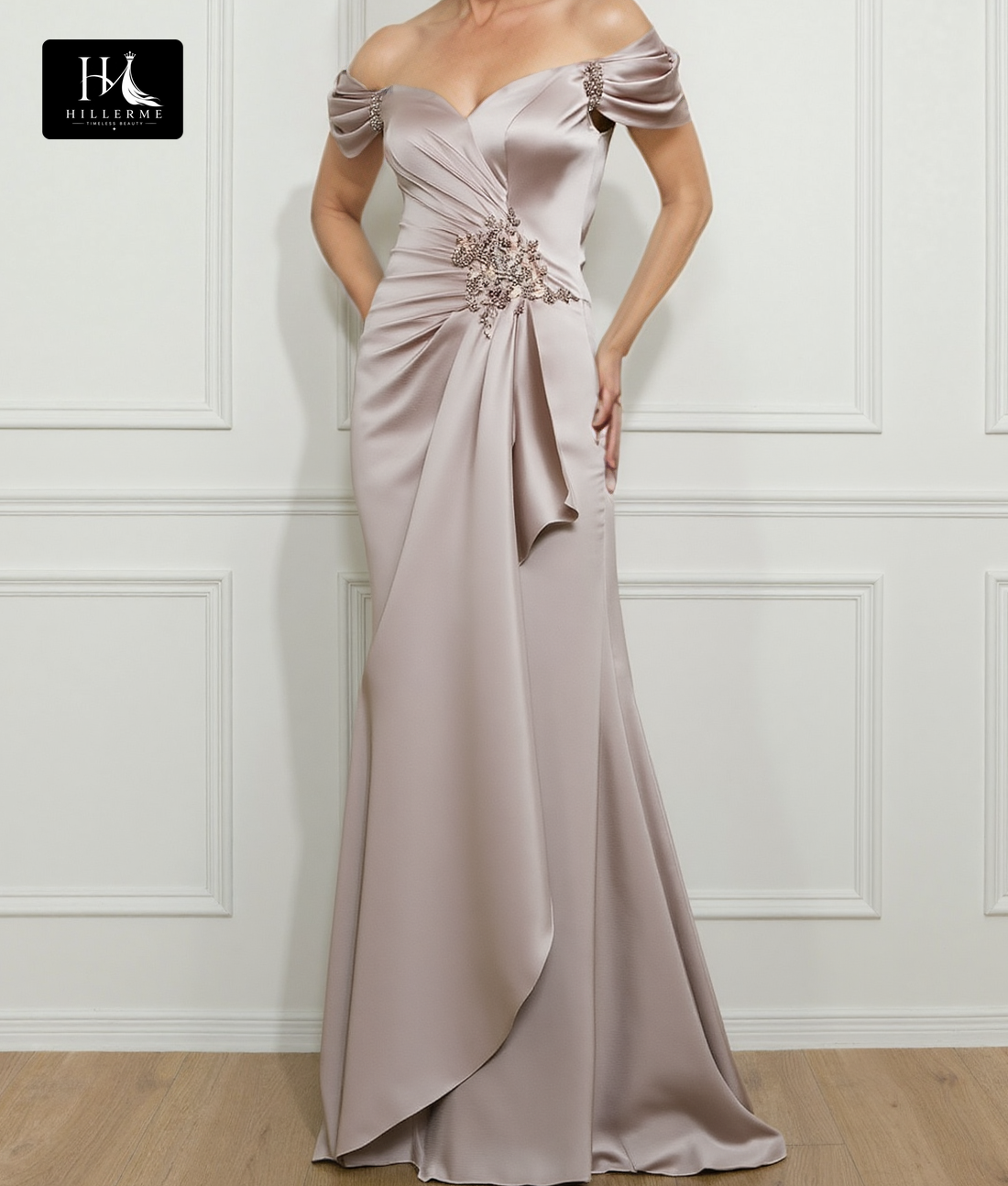 Sweetheart Off-Shoulder Sleeveless Pleated Floor-Length Satin Mermaid Mother of the Bride Dress
