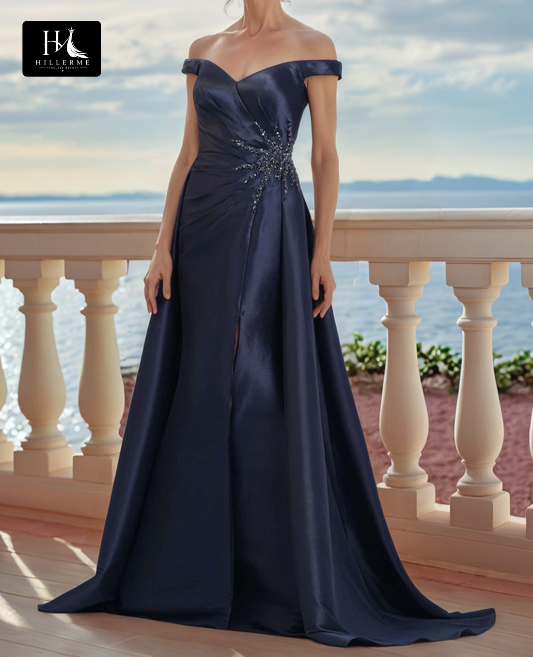 Sweetheart Off-Shoulder Sleeveless Beaded Mermaid Cocktail Gown for Mother of the Bride