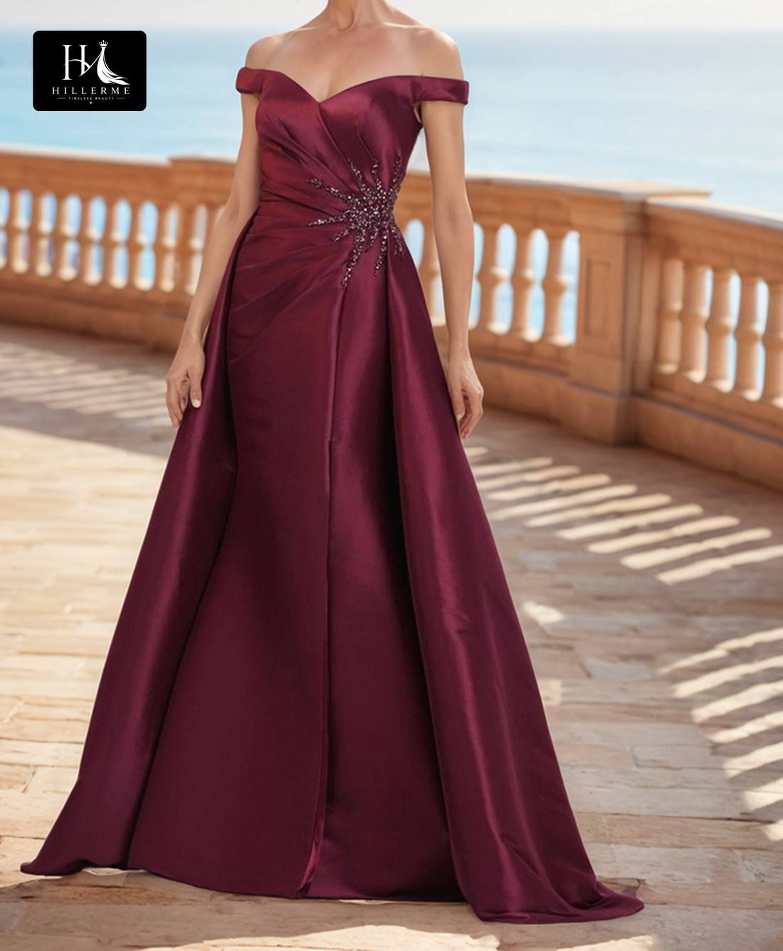 Sweetheart Off-Shoulder Sleeveless Beaded Mermaid Cocktail Gown for Mother of the Bride