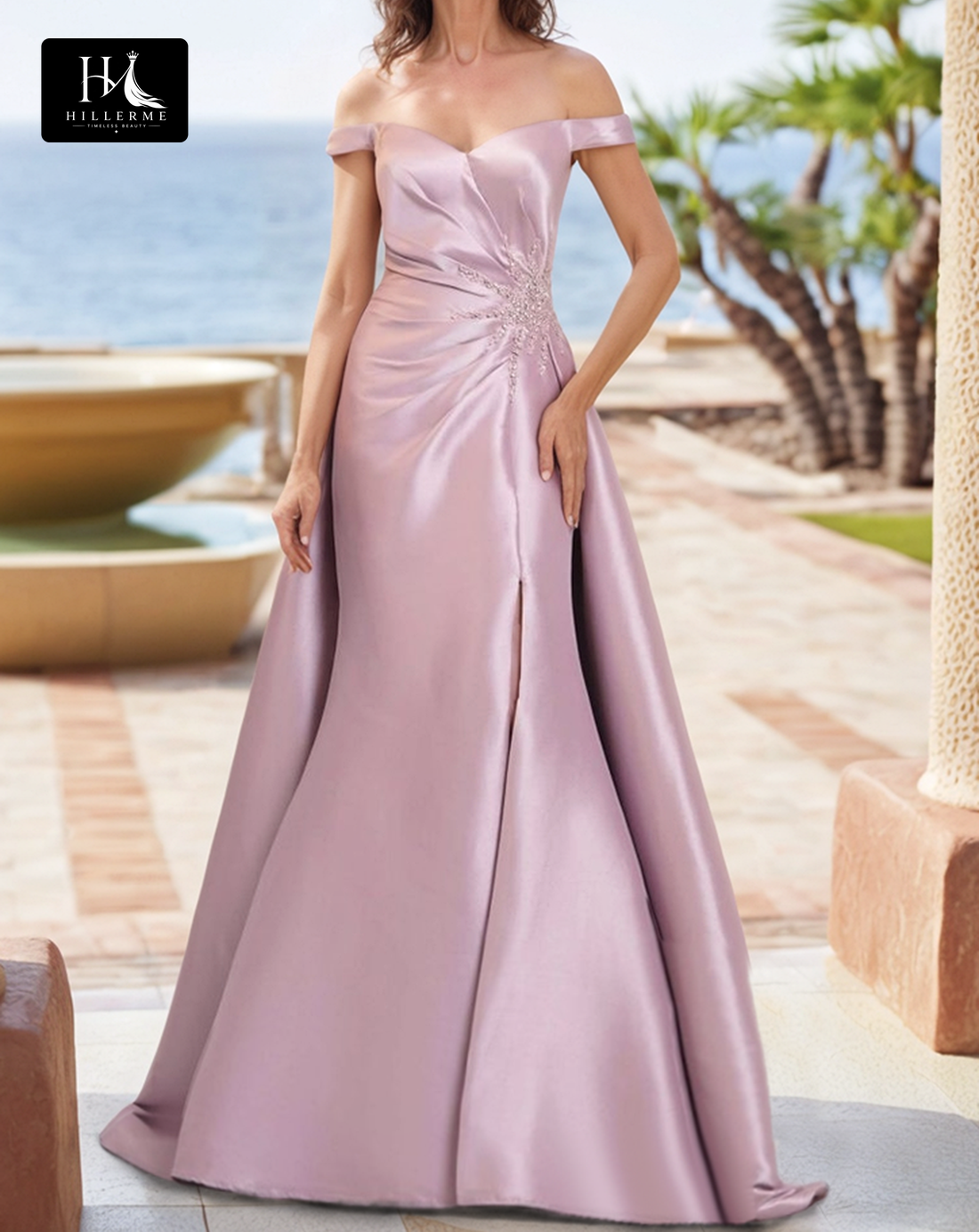 Sweetheart Off-Shoulder Sleeveless Beaded Mermaid Cocktail Gown for Mother of the Bride