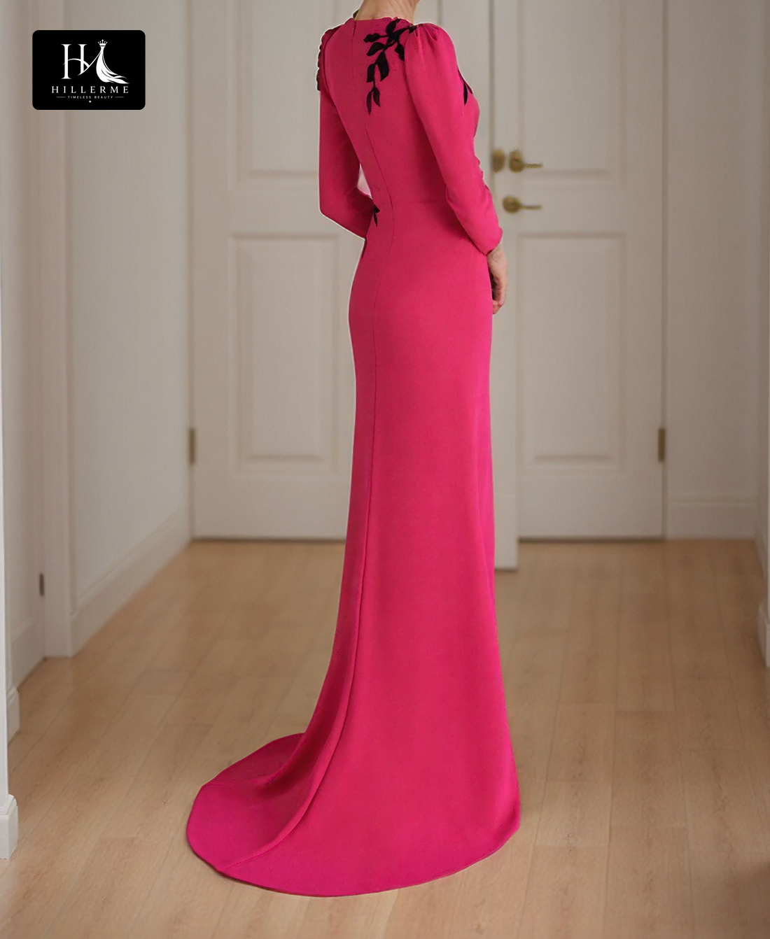 Strapless Scoop-Neck 3/4 Sleeve Mermaid Gown with Foliage Applique for Mother of the Bride