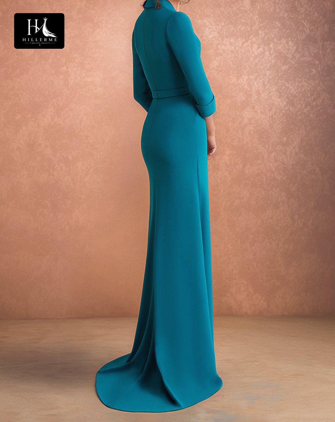 Floral-Embellished V-Neck Mermaid Cocktail Gowns with Long Sleeves for Mother of the Bride