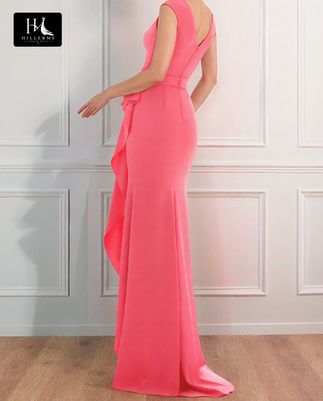 Satin Pleated Mermaid Cocktail Gown with Scoop-Neck and Off-Shoulder Design for Mother of the Bride