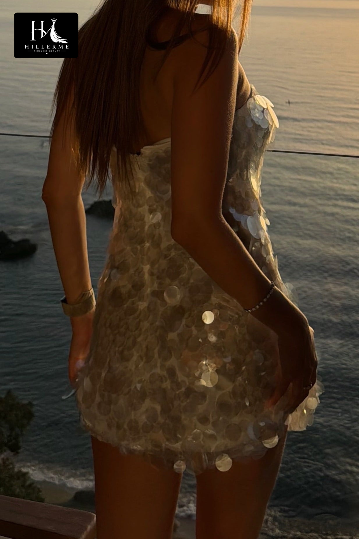 Strapless Mini Dress with Oversized Sequin Embellishment