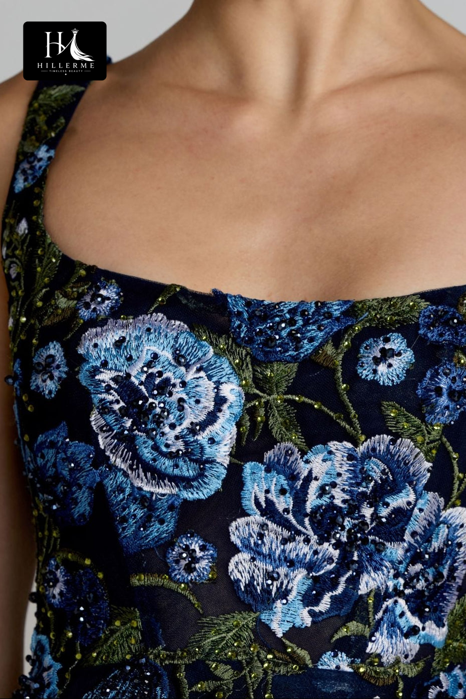 Botanical Embroidered Tulle A-Line Tea-Length Dress
