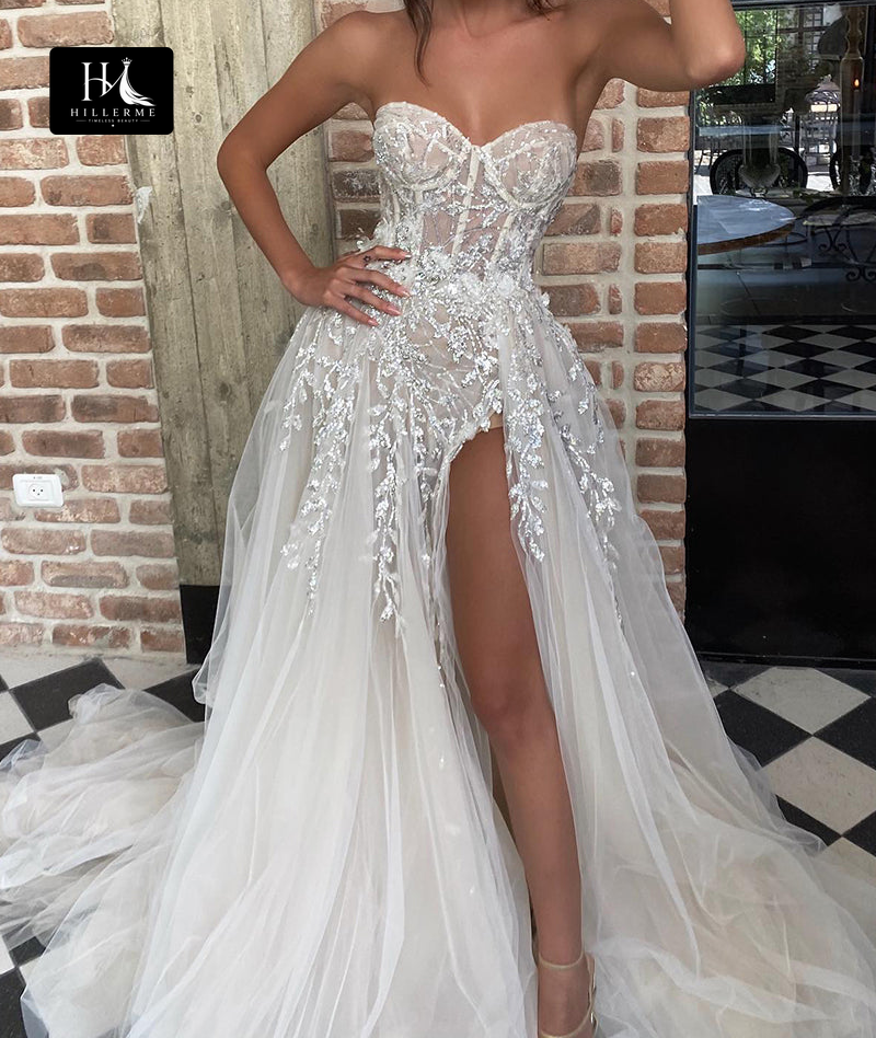 Bohemian A-line Wedding Dress with Sweetheart Neckline and Applique Details