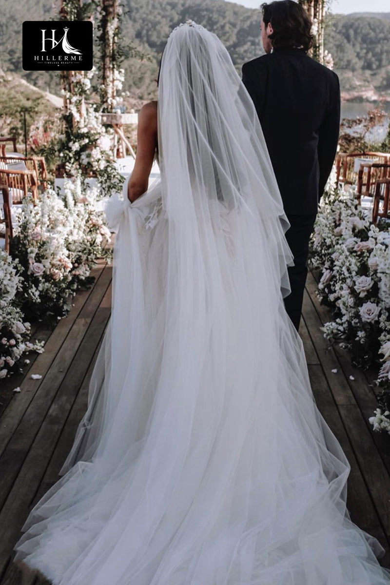 Bohemian A-Line Wedding Dress with Sweetheart Neckline and Lace Appliqués