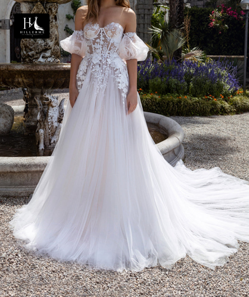 Bohemian A-line Wedding Dress with Sweetheart Neckline and Lace Appliqués