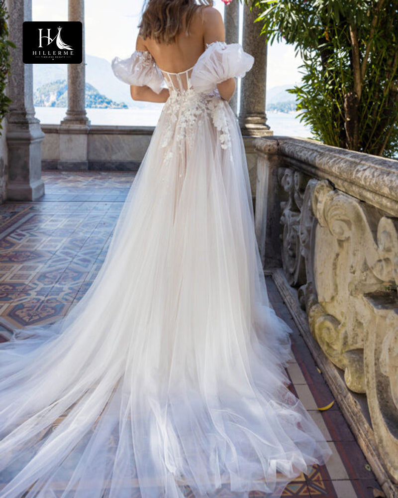 Bohemian A-line Wedding Dress with Sweetheart Neckline and Lace Appliqués