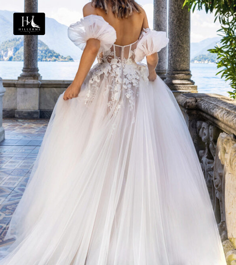 Bohemian A-line Wedding Dress with Sweetheart Neckline and Lace Appliqués