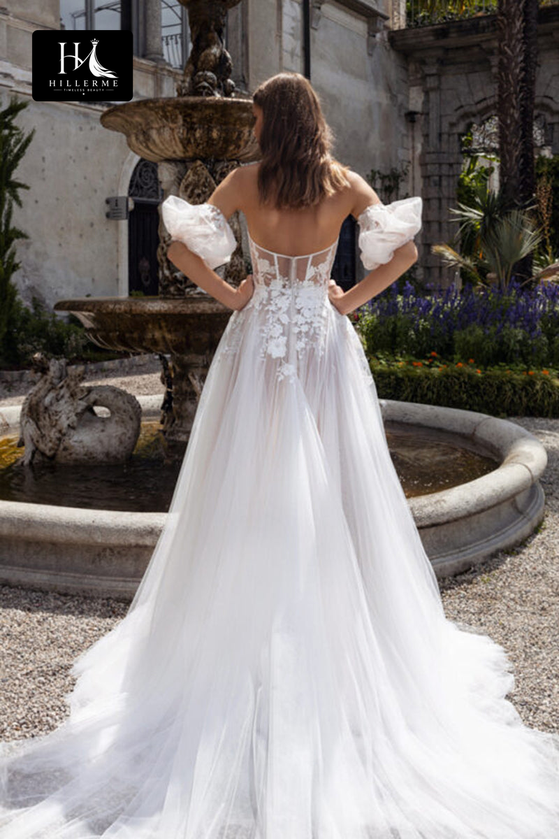 Bohemian A-line Wedding Dress with Sweetheart Neckline and Lace Appliqués