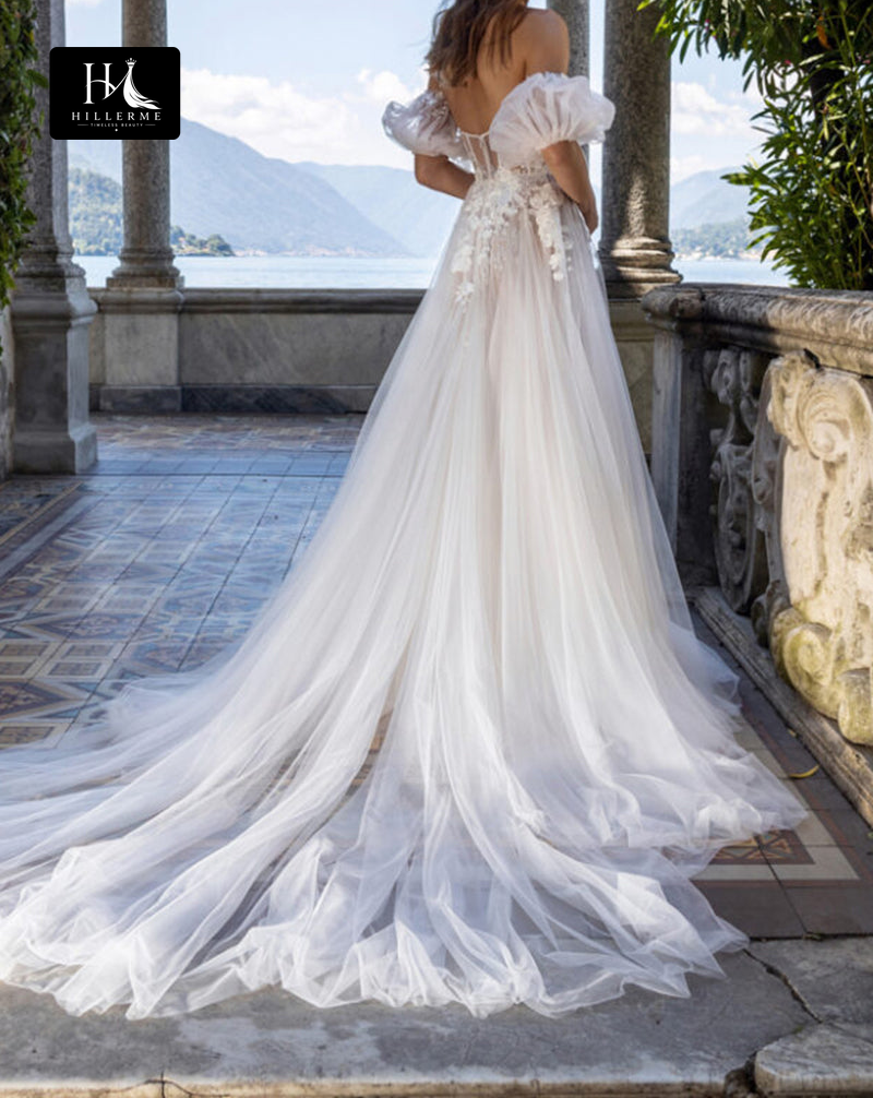 Bohemian A-line Wedding Dress with Sweetheart Neckline and Lace Appliqués