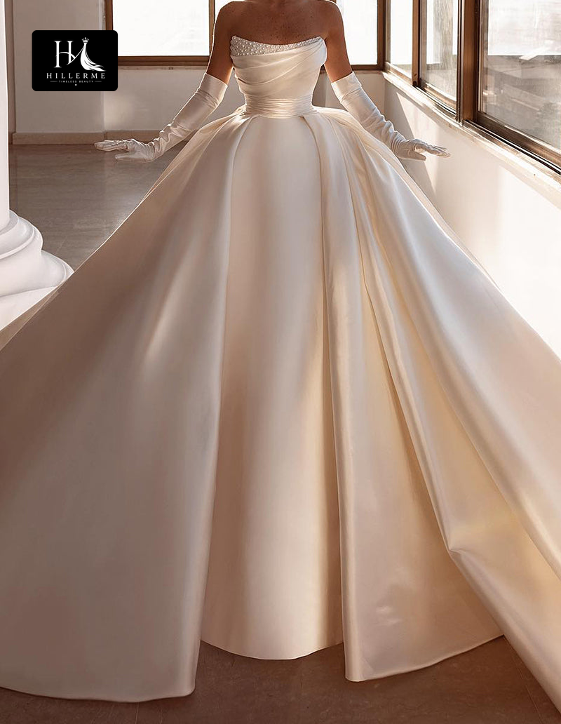 Strapless Ball Gown Wedding Dress with Pearl Embellishments