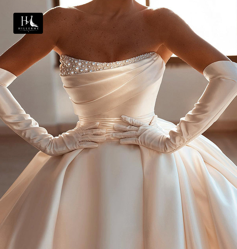 Strapless Ball Gown Wedding Dress with Pearl Embellishments