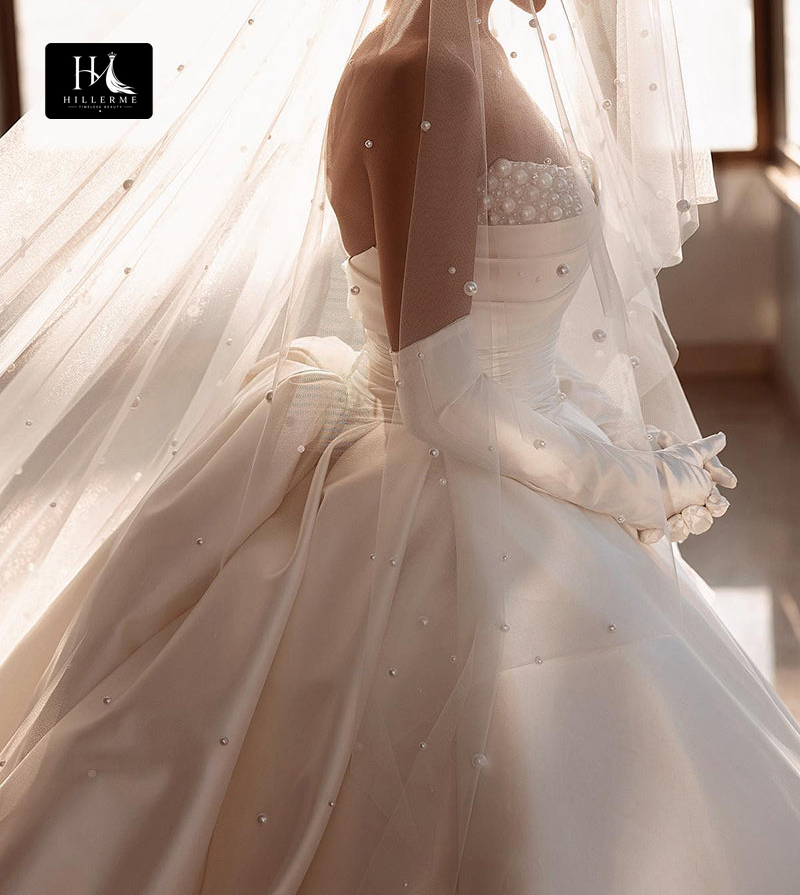 Strapless Ball Gown Wedding Dress with Pearl Embellishments