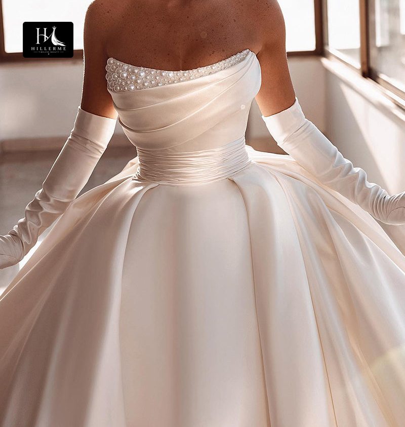 Strapless Ball Gown Wedding Dress with Pearl Embellishments